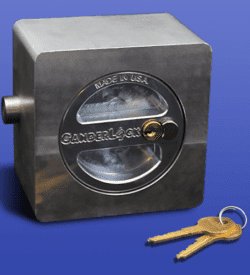 A ganderlock lock and a set of two keys
