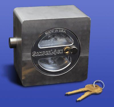 A ganderlock lock and a set of two keys